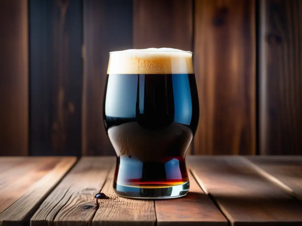 Cerveza Stout americana, oscura y elegante, con espuma cremosa y burbujas fascinantes