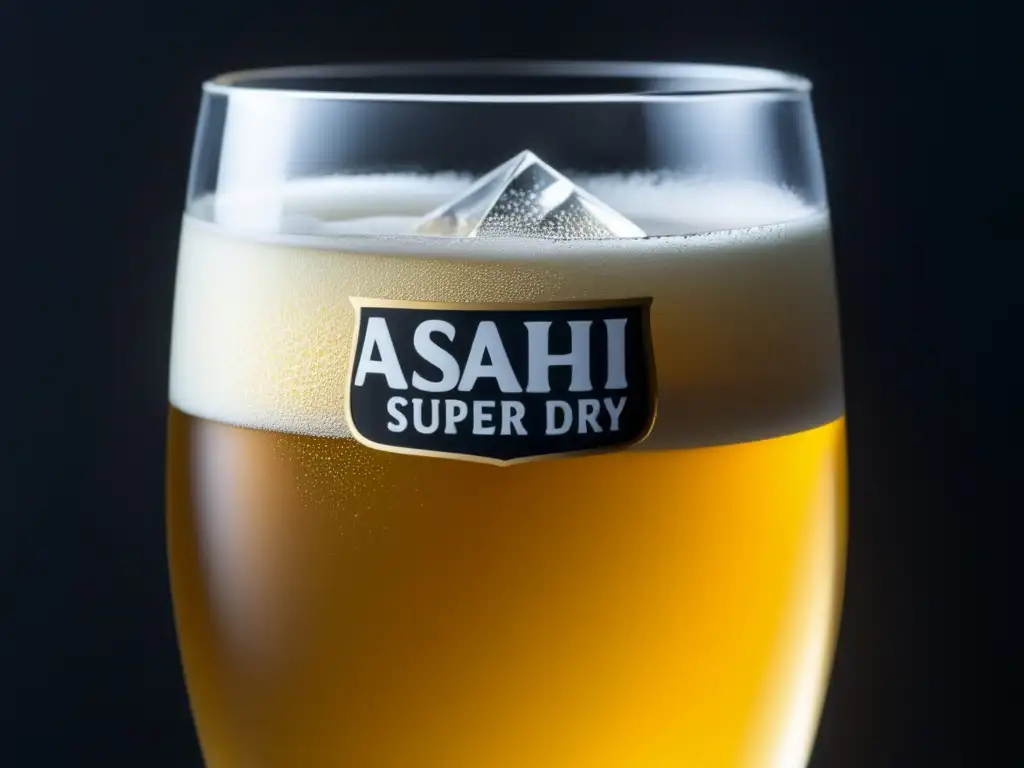 Vaso de Asahi Super Dry con condensación, elegante y sofisticado