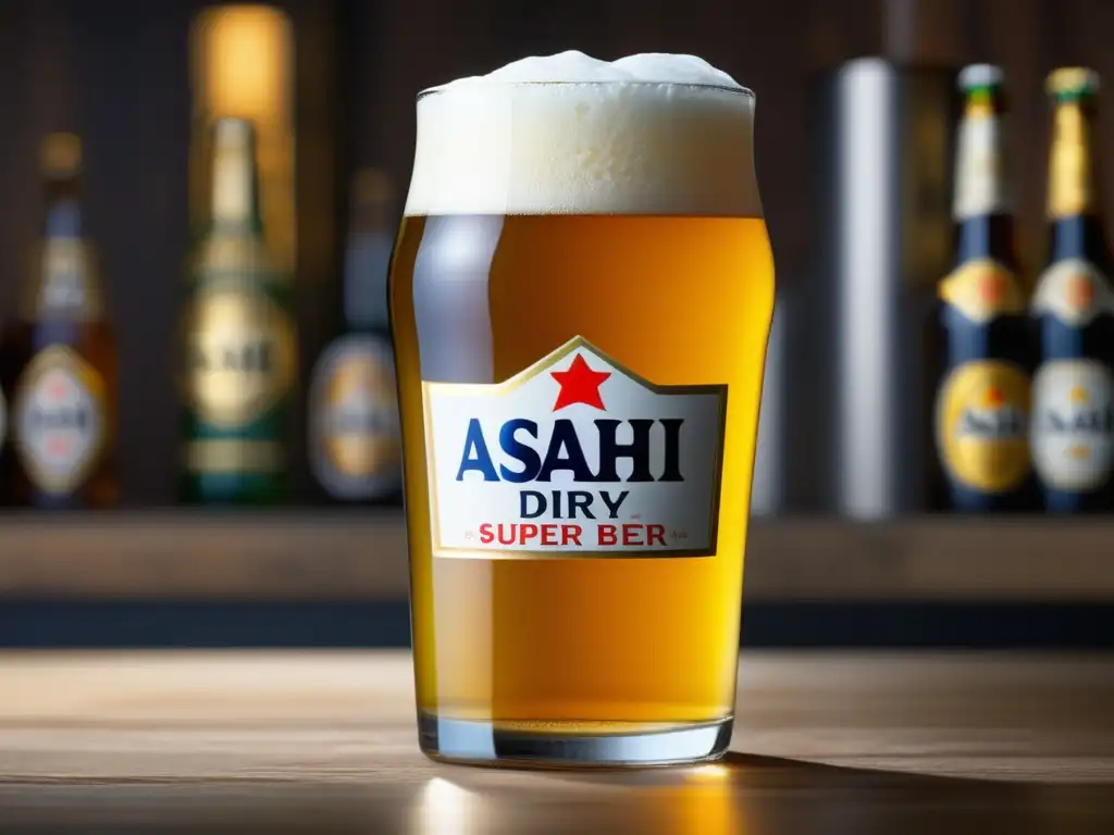 Cerveza Asahi Super Dry: Lager de arroz japonés de renombre con detalles exquisitos y burbujas refrescantes