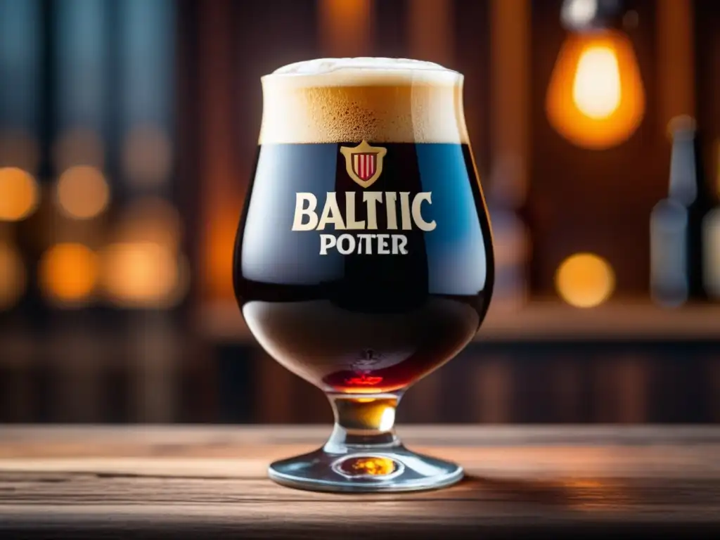 Cerveza Baltic Porter en copa, detalles ricos y oscuros -