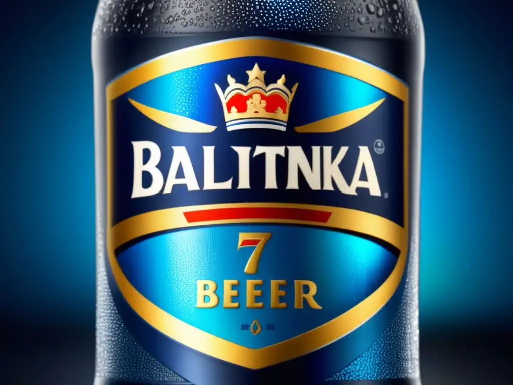 Botella helada de cerveza Baltika 7 con diseño vibrante y elegante