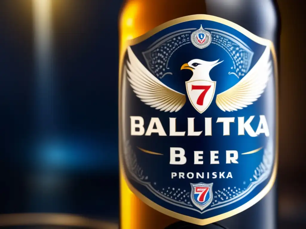 Botella de cerveza Baltika 7, fresca y brillante con condensación