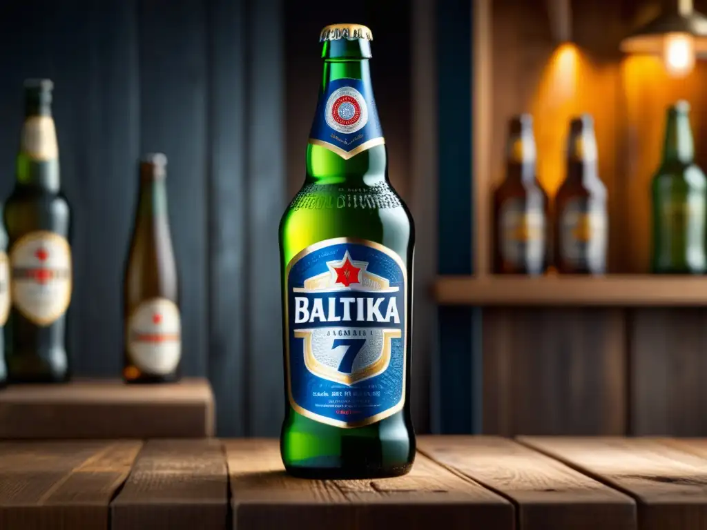 Detalle excepcional del Baltika 7 Lager en mesa de madera