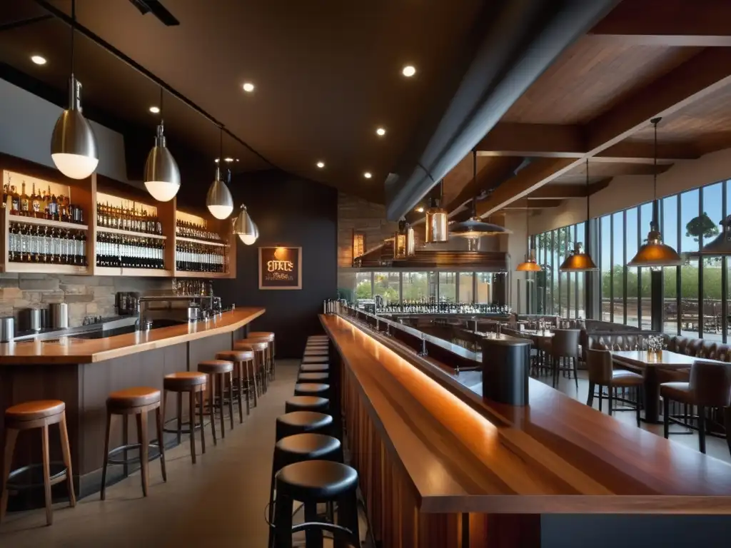 Interior del Stone Brewing World Bistro: Bar de madera, variedad de cervezas artesanales y ambiente acogedor