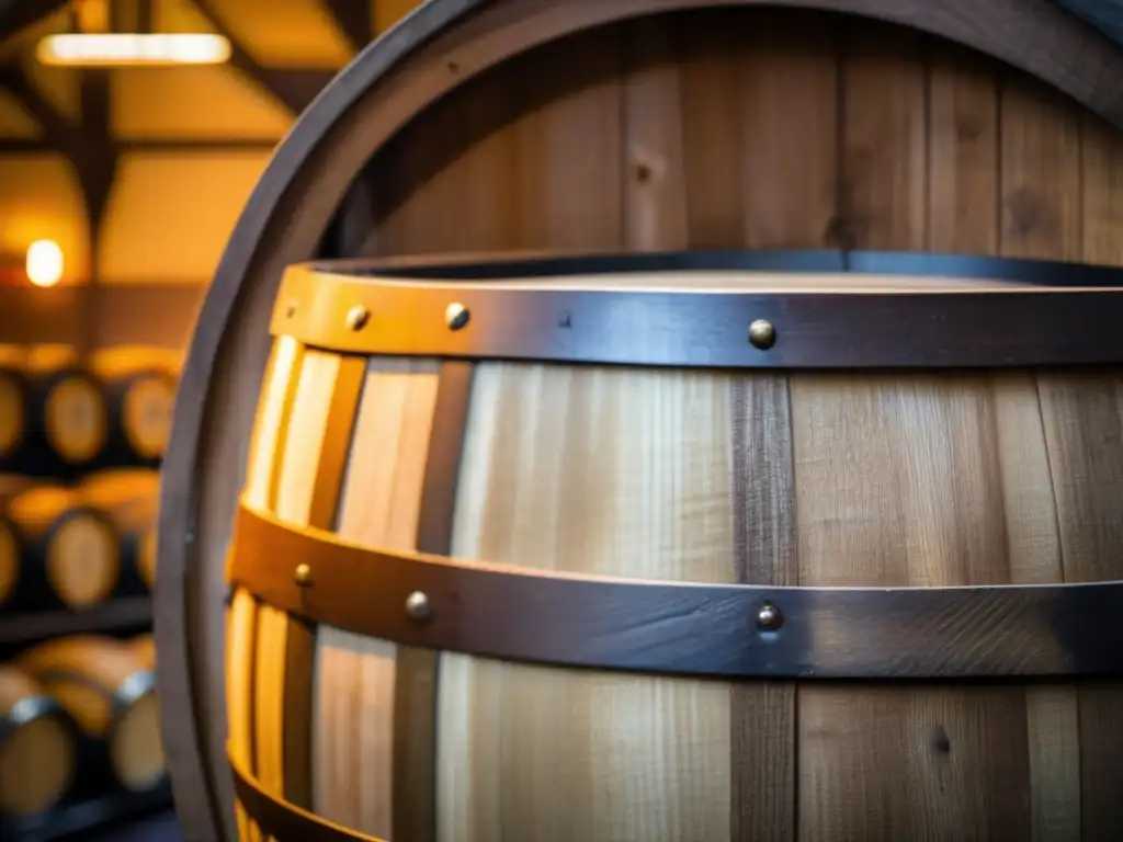 Barril de madera Lambic envejecido y desgastado en la cervecería Cantillon de Bruselas