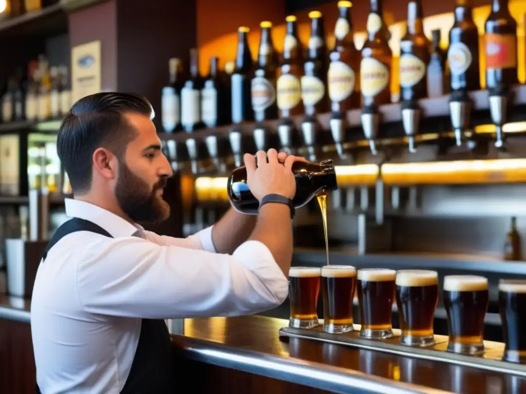 Imagen de un bartender en un animado bar de Cervecería Antares en Buenos Aires