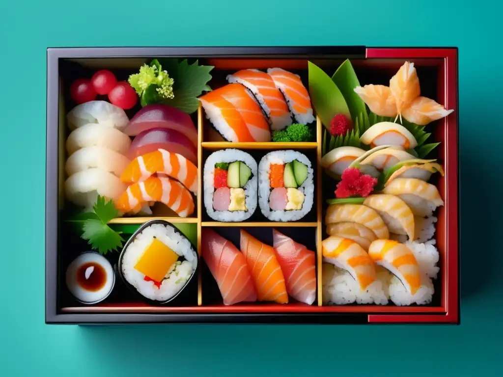 Deliciosa caja de bento japonesa con sushi, sashimi, tempura y gyoza - Asahi