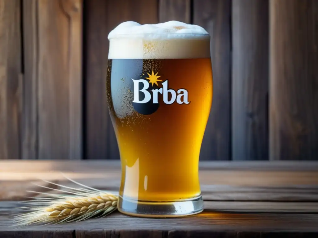 Detalle de una refrescante cerveza de trigo turca Buğday Bira, en mesa de madera rústica