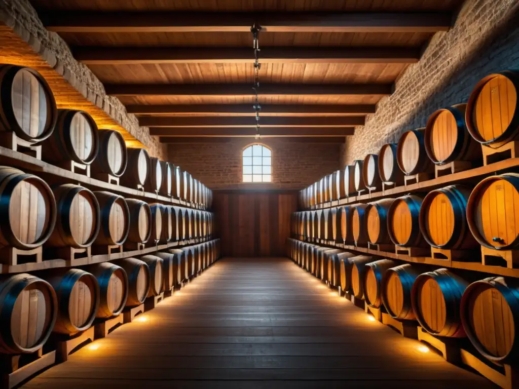 Barleywine envejecido en bodegas de barriles de madera, con detalles rústicos y elegantes