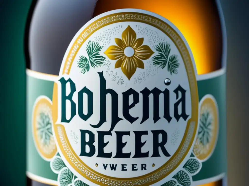 Cerveza Bohemia: Detalle del diseño de etiqueta, elegante y refrescante (110 caracteres)