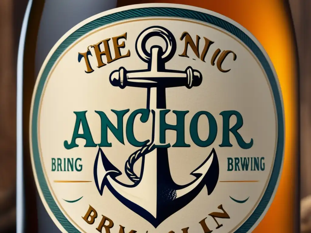 Botella de cerveza Anchor Brewing vintage, con el logotipo icónico del ancla en la etiqueta