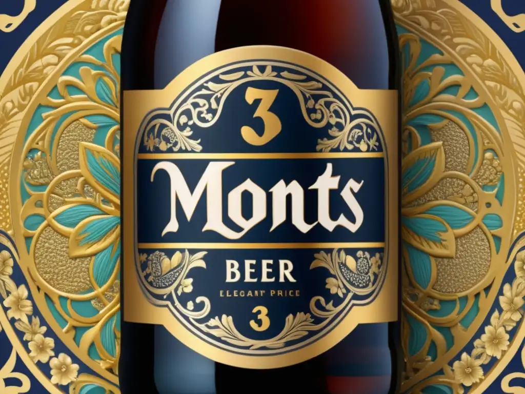 Botella de cerveza 3 Monts con diseño de etiqueta detallado, resaltando la estética francesa tradicional