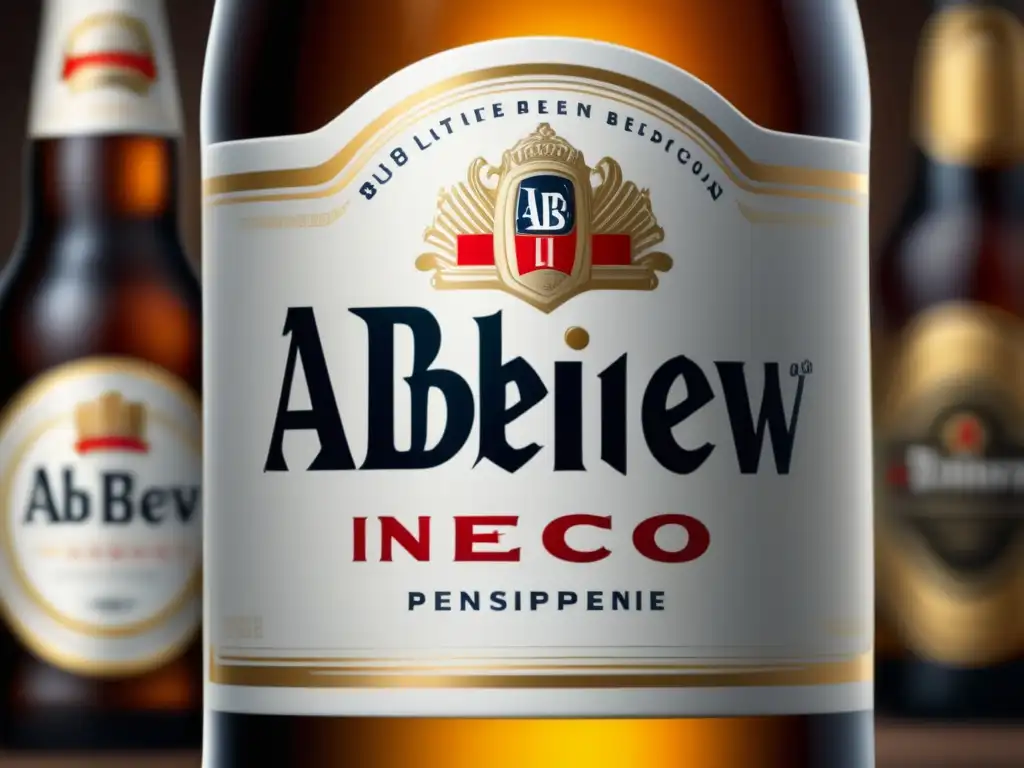 Botella de cerveza de 8k con logo AB InBev, textura detallada, tapa abriendo