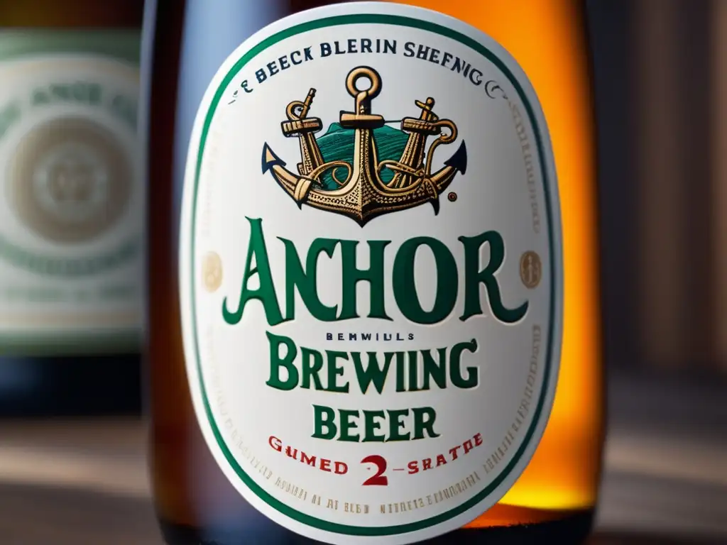 Botella Anchor Brewing: diseño de etiqueta detallado, forma única