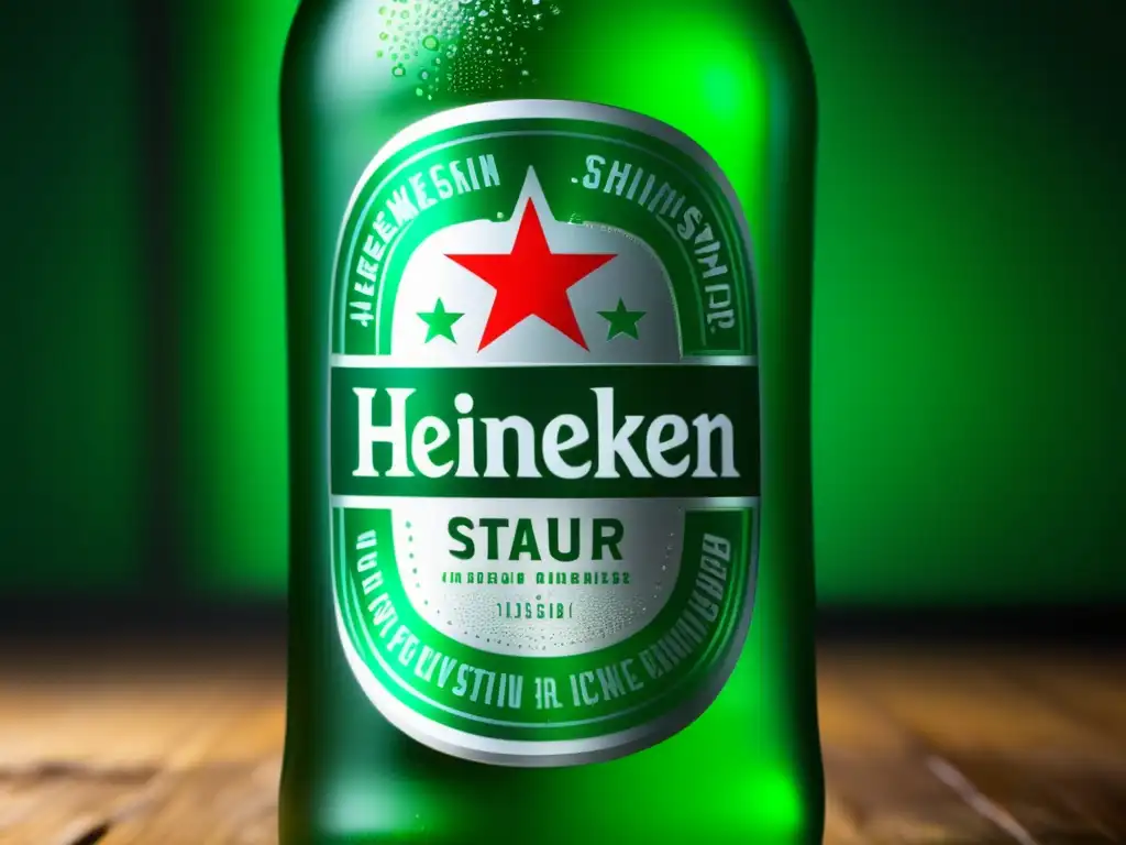 Botella de Heineken helada, con condensación en vidrio verde brillante