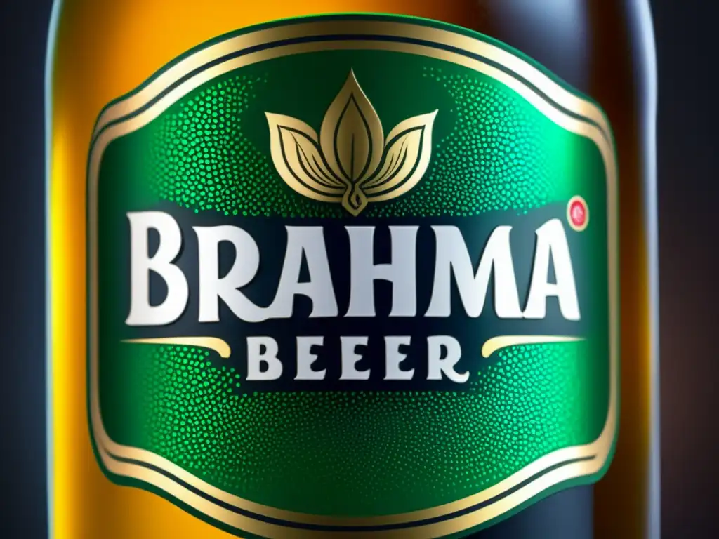 Botella refrescante de cerveza Brahma, con etiqueta icónica y condensación, evocando frescura y colores vibrantes