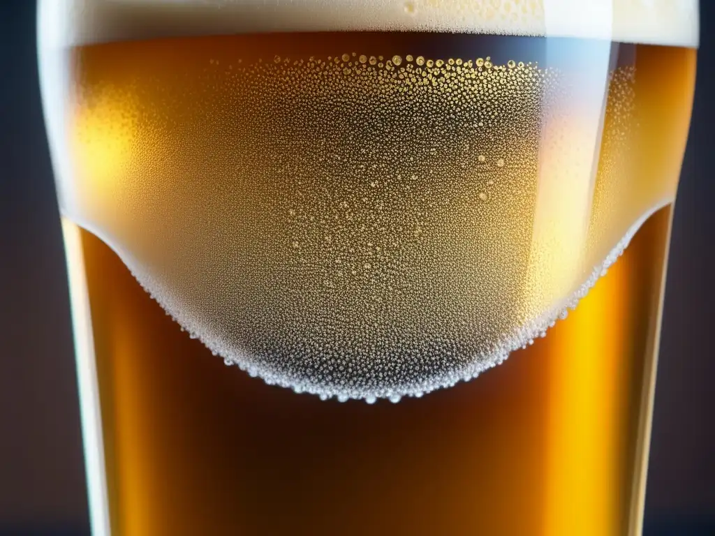 Cerveza artesanal con burbujas doradas y efervescencia, reflejando la luz - Términos de servicio