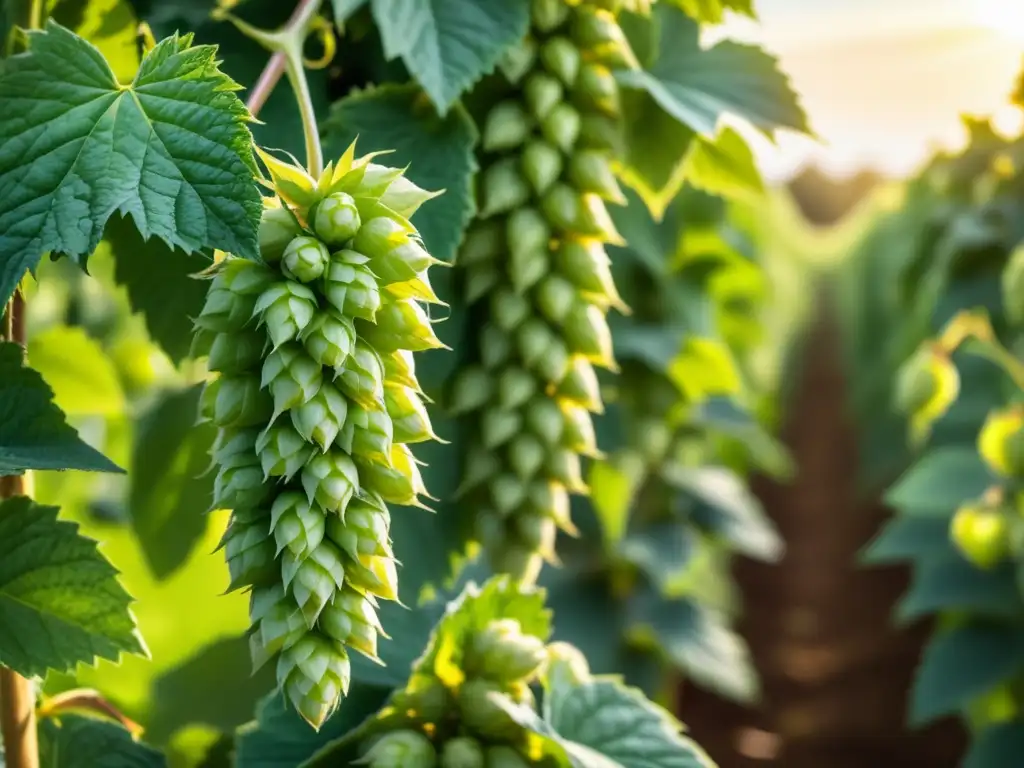 Tendencias Ecológicas: Campo verde con lúpulos orgánicos en crecimiento