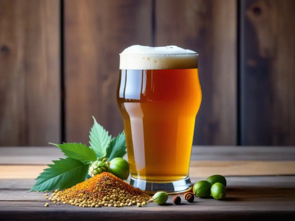 Doble IPA y Comida India: Cerveza dorada, espumosa y aromática con especias vibrantes y detalles exquisitos