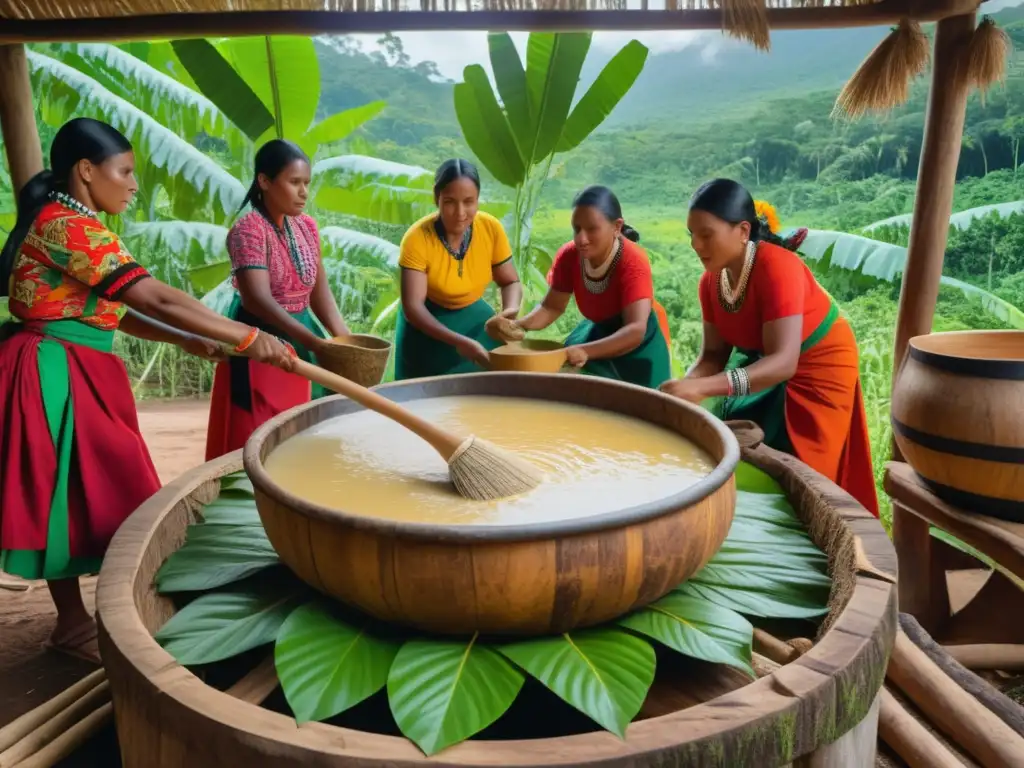 Proceso de preparación de cauim indígena en Brasil Precolonial