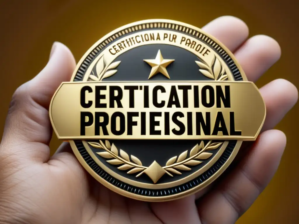 Importancia de la certificación: mano sosteniendo medalla dorada con detalles y engravings elegantes