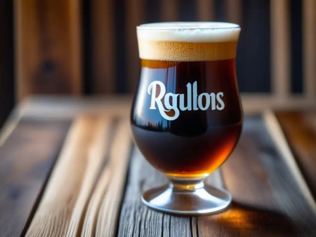 Cerveza Agullons Runa Brown Ale con un rico tono caramelo y burbujas delicadas en vaso de vidrio - Barleywine