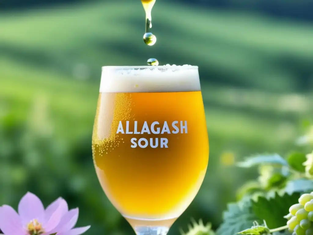 Cerveza Allagash Sour Saison con un vibrante tono dorado, espuma blanca y burbujas efervescentes