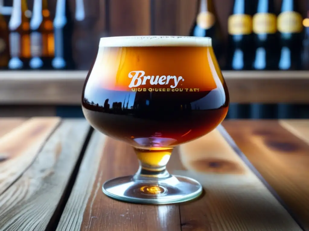 Snifter de Oude Tart en mesa de madera - Barrel-Aged Sours