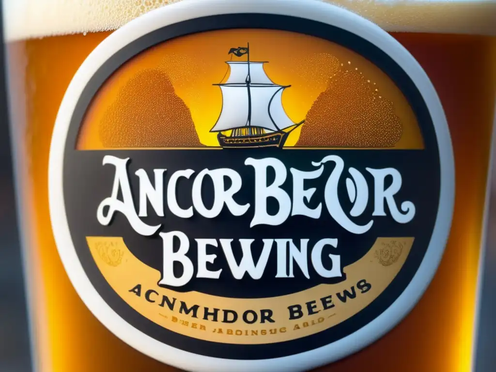 Cerveza Anchor Brewing: cristal con color ámbar, espuma blanca y burbujas de carbonatación