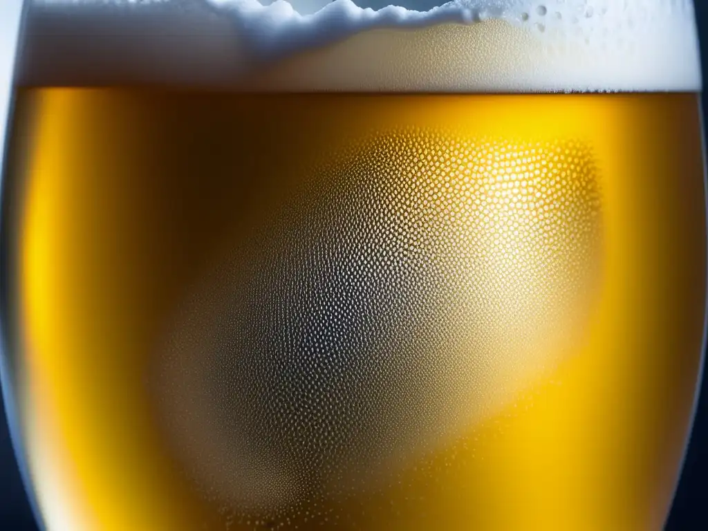 Fotografía impactante de una cerveza Antarctica en un vaso frío, con burbujas brillantes y condensación refrescante