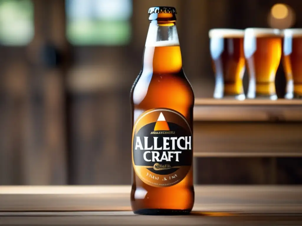 Pinta de cerveza Alltech Craft Brews & Food Fair en mesa de madera