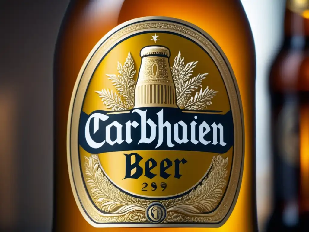 Detalles carbonación cerveza, burbujas doradas, logo cervecería, elegancia - guía botellas