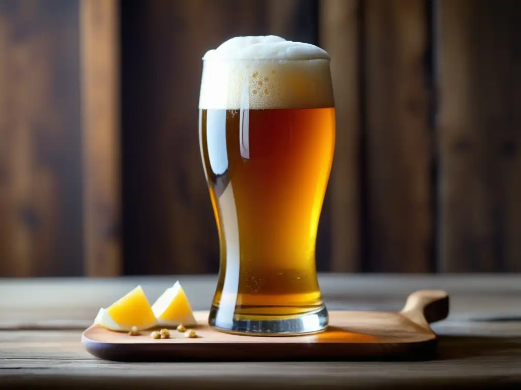 Cerveza ámbar con espuma cremosa y maridajes gourmet