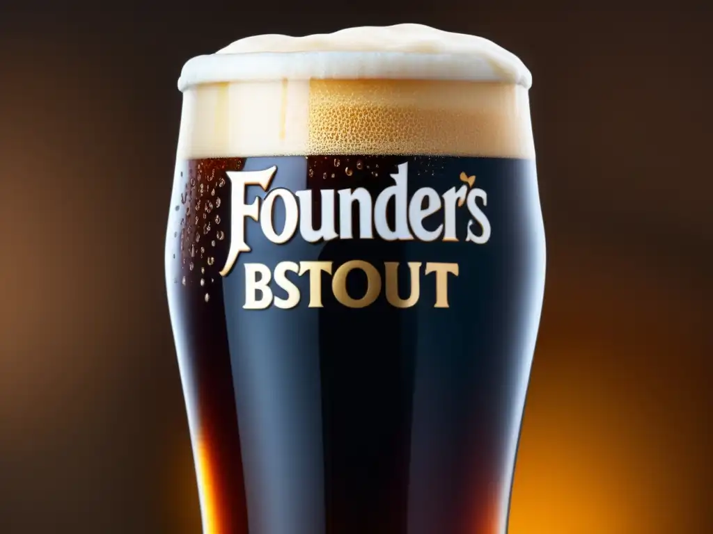 Cerveza Founders Breakfast Stout con espuma de café: intensidad y textura en un vaso elegante