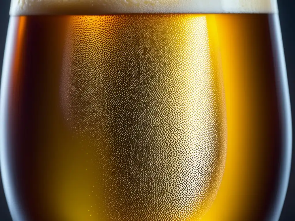 Cerveza artesanal dorada en vaso con condensación y burbujas en festival cervecero Oregon