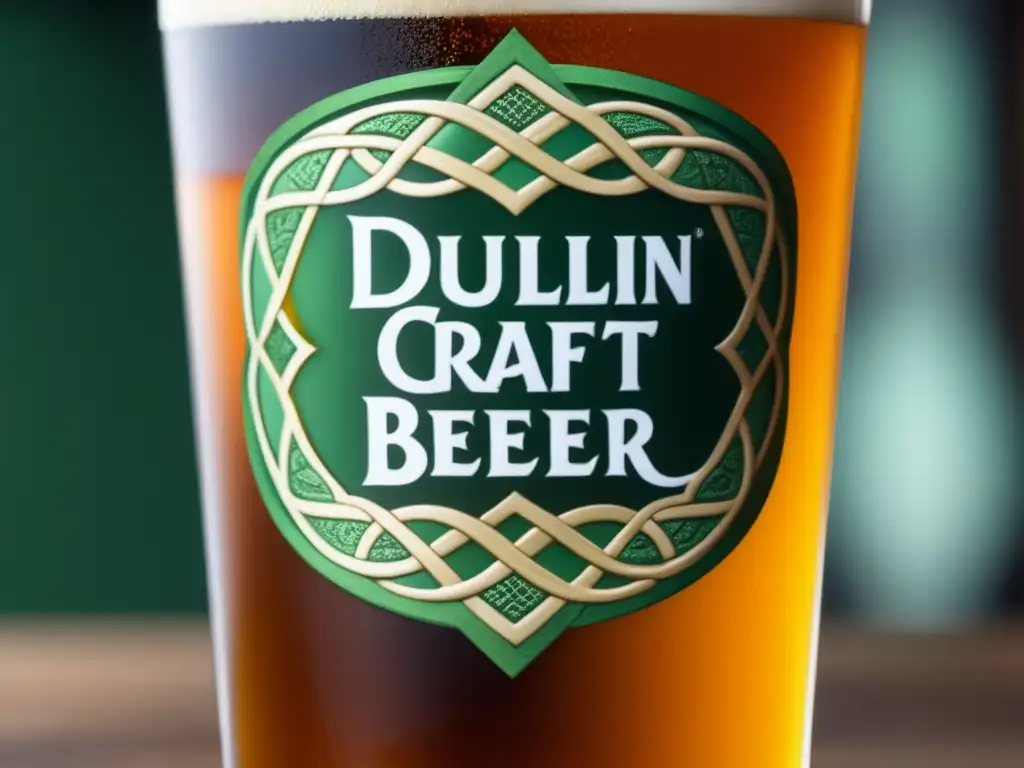 Pintura de cerveza artesanal Dublin Craft Beer Cup con diseño celta y burbujas destacadas