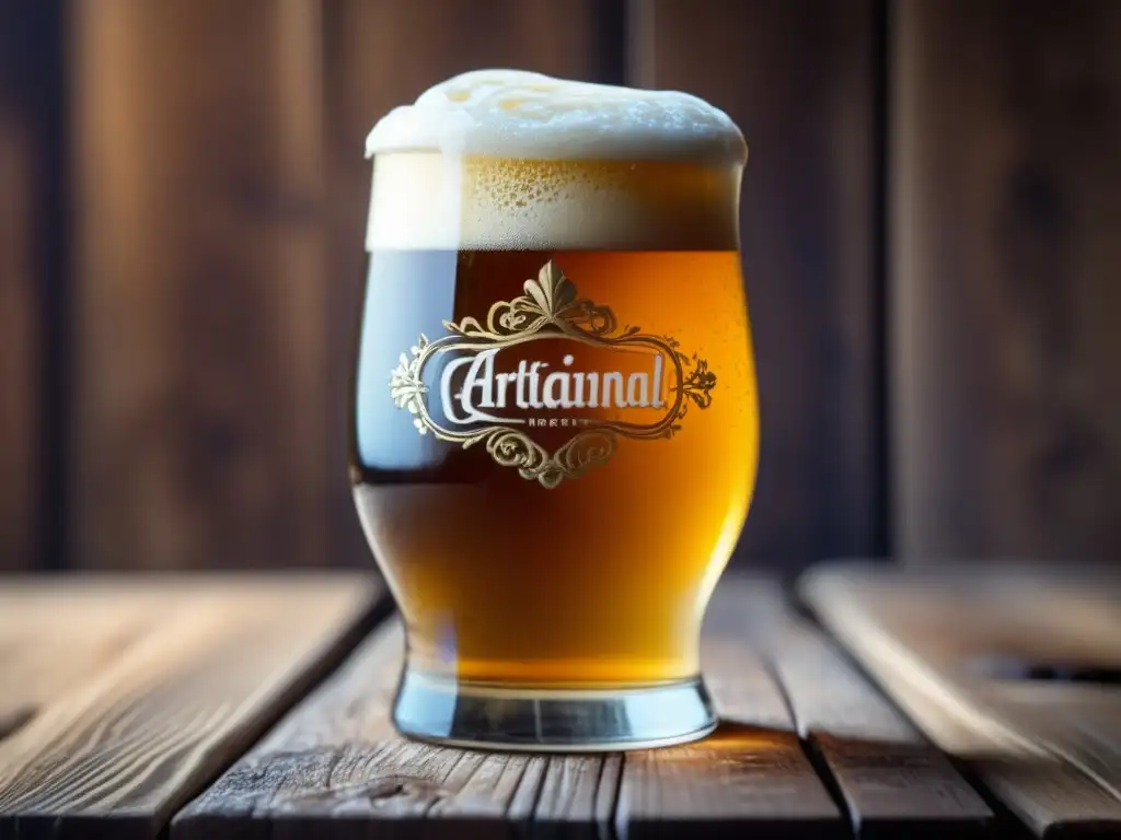 Cerveza artesanal con espuma cremosa en mesa de madera - Economía cervecera