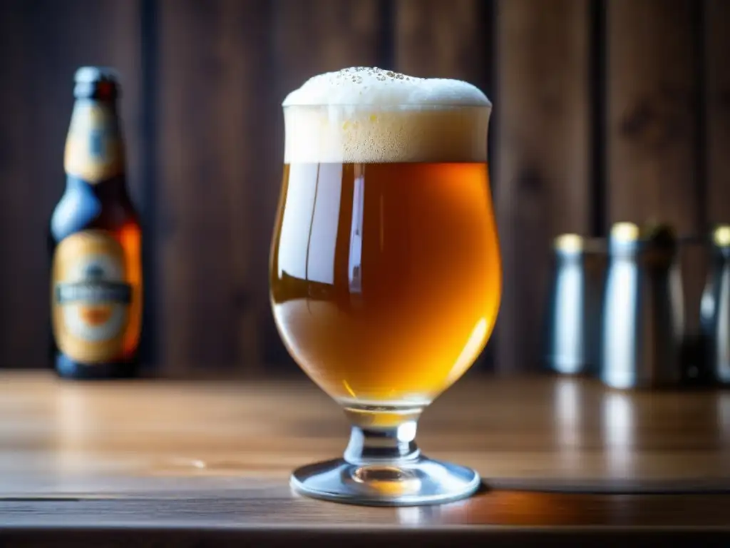 Cerveza artesanal con espuma cremosa y elementos de elaboración - El Arte del Balance