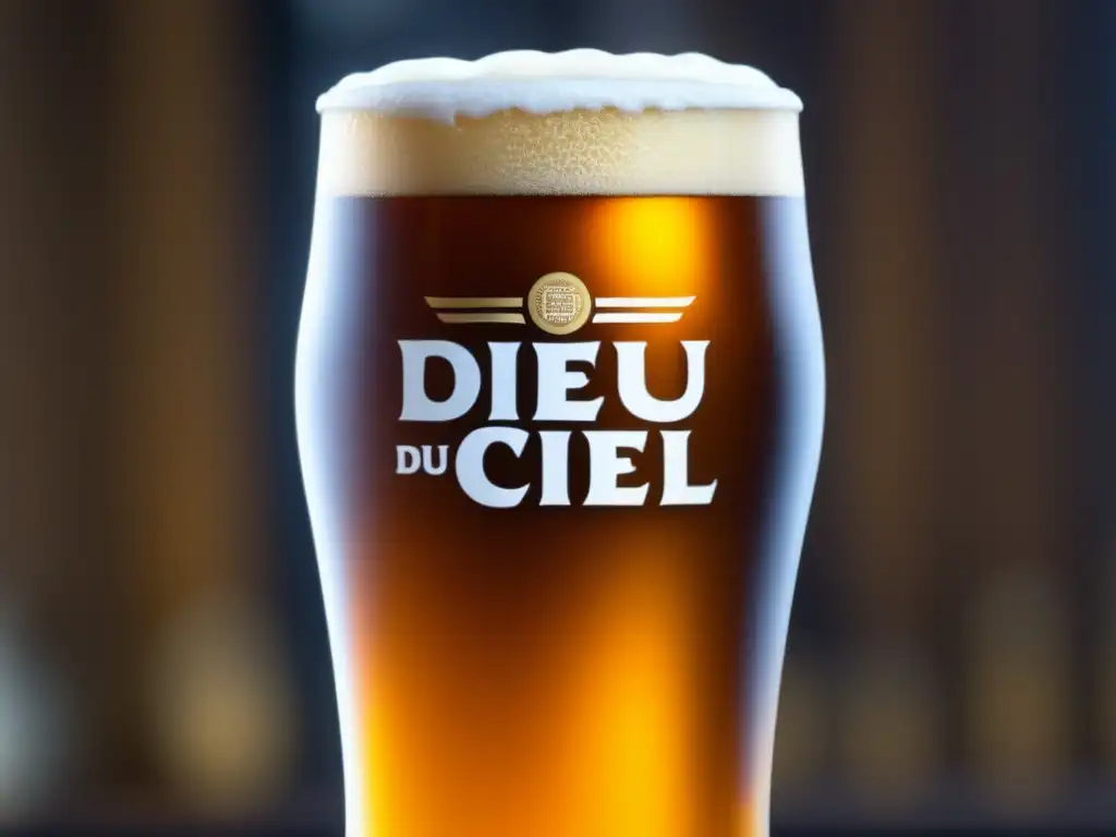 Cerveza artesanal Dieu du Ciel! en vaso alto - Bares en Montreal