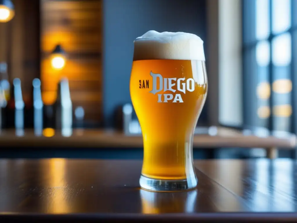 IPA dorada en vaso de cerveza, destaca la escena cervecera de San Diego