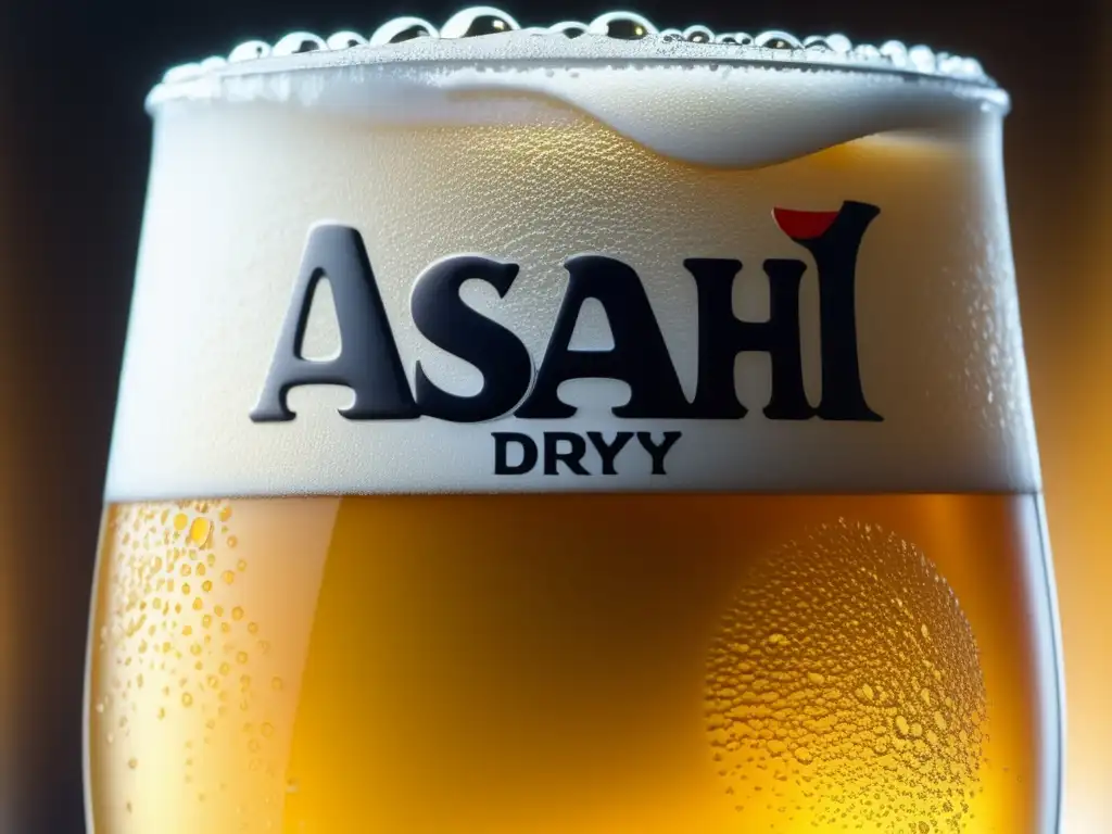 Cerveza Asahi Super Dry perfectamente servida, de color dorado y espuma abundante