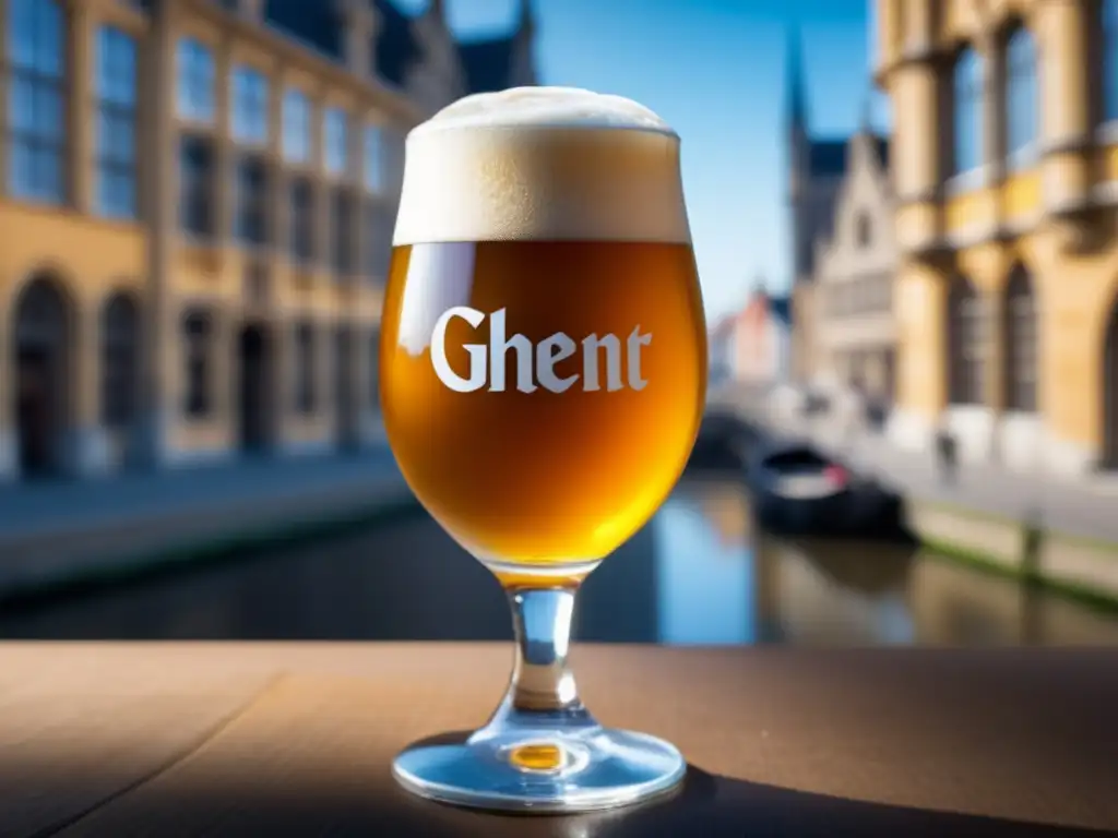 Cerveza tradicional belga en un vaso con diseño de Ghent - Viajes a Bélgica