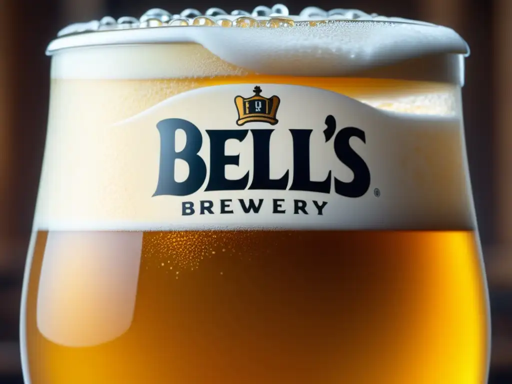 Cerveza Bell's Brewery: Detalle ultradetallado de una cerveza dorada con espuma cremosa y burbujas efervescentes