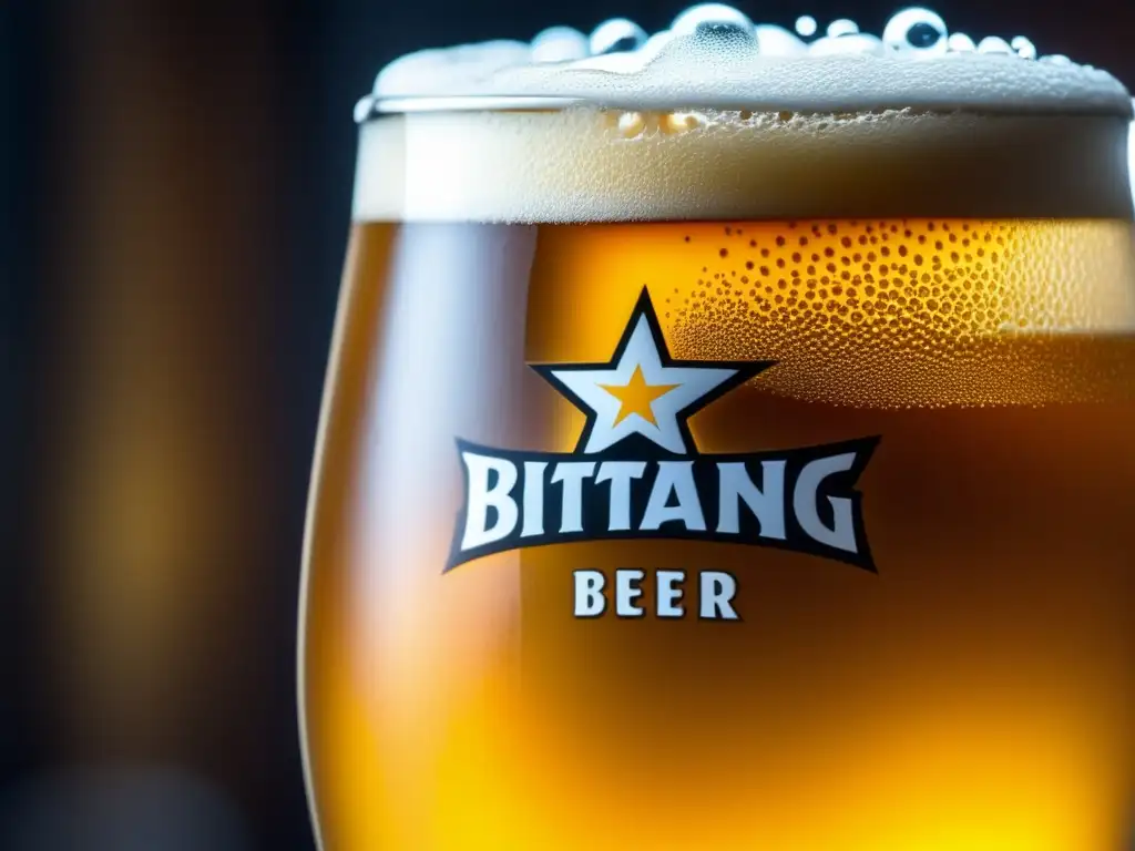 Cerveza Bintang dorada con espuma blanca y burbujas hipnotizantes