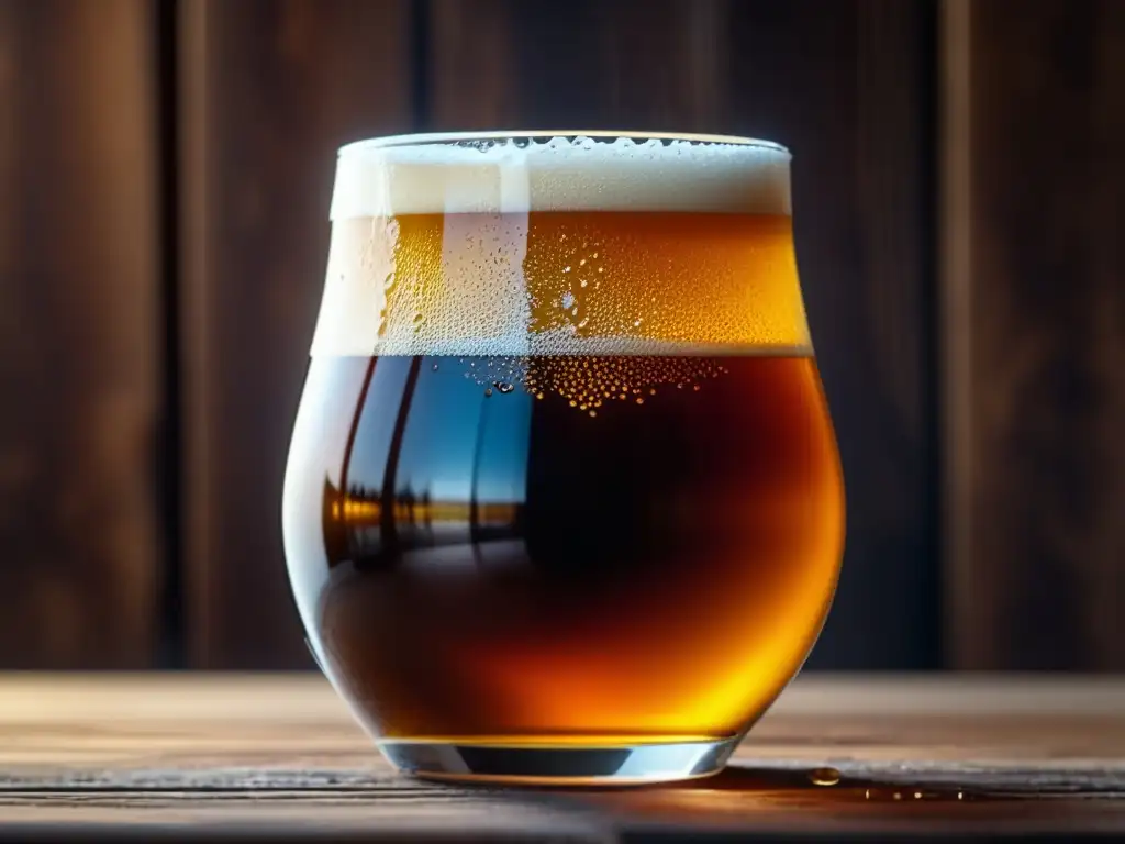 Imagen de cerveza Bock ámbar en vidrio, detalle 8k -