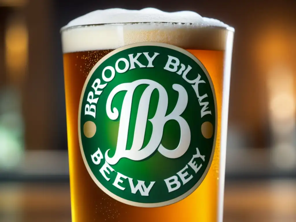 Cerveza Brooklyn Brewery: pintura detallada de cerveza ámbar con espuma y luz cálida