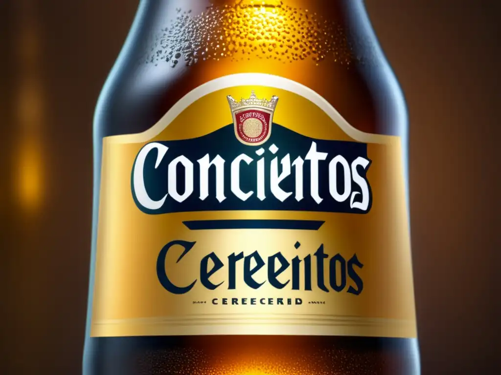 Detallada imagen de una botella de vidrio con cerveza carbonatada, resaltando 