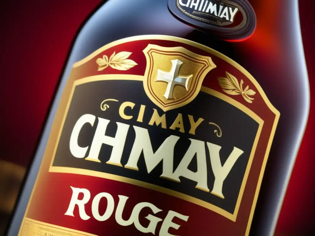 Detalle impresionante de botella de cerveza Chimay Rouge, con etiqueta de colores ricos y tipografía detallada