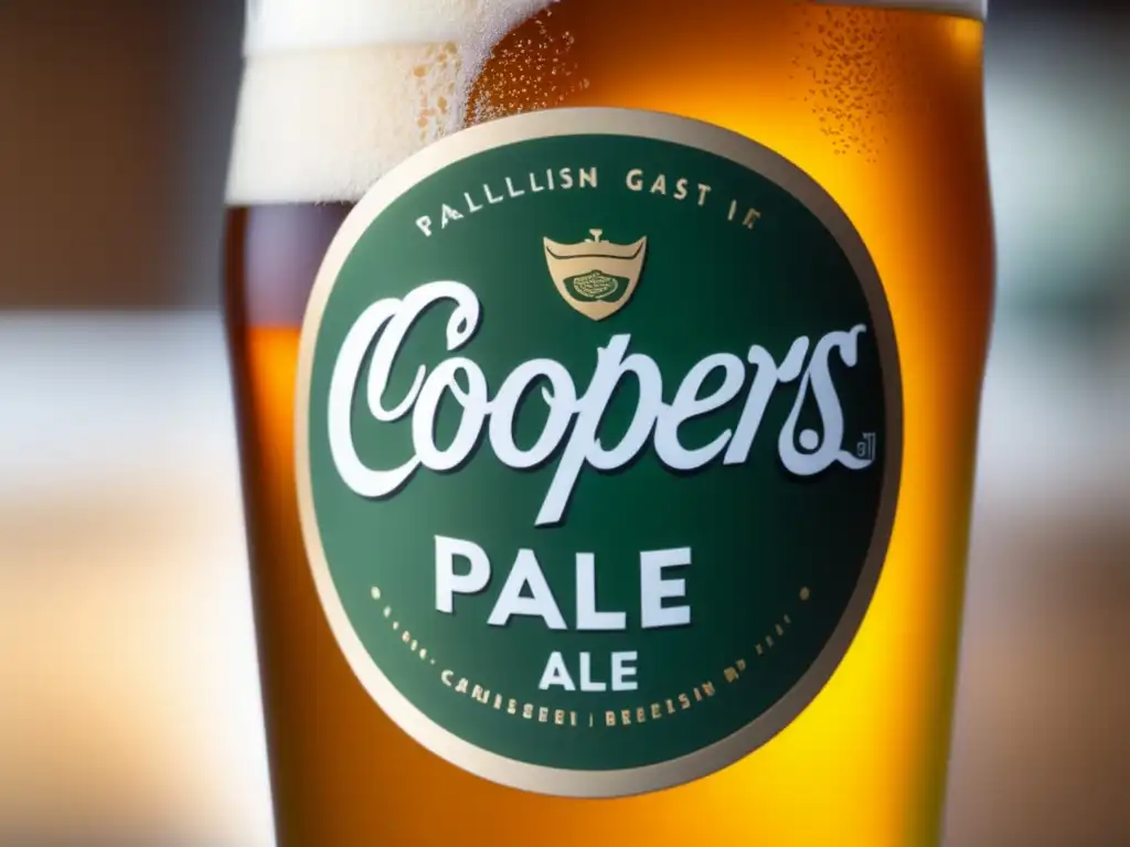 Coopers Pale Ale, cerveza dorada con espuma cremosa, burbujas y aspecto elegante