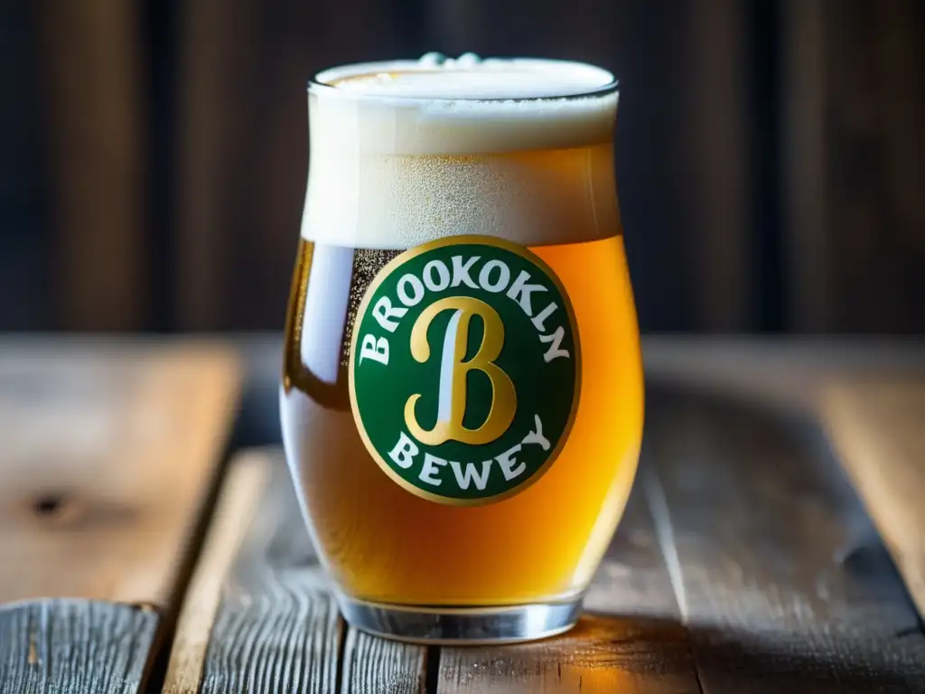 Cerveza Brooklyn Brewery Sorachi Ace Saison de Verano en mesa de madera rustica